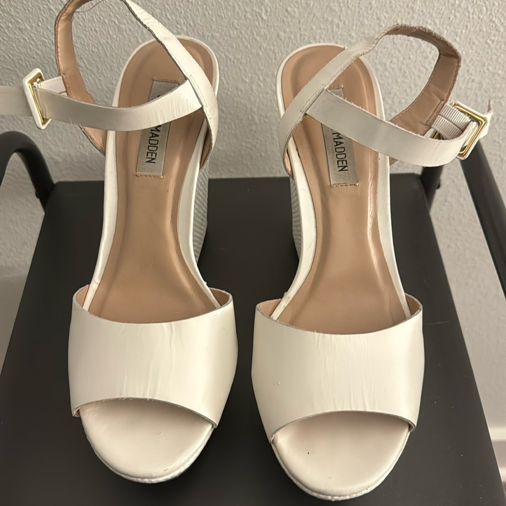 Women White Citrus Steve Madden Ankle Strap Open Toe Platform Heel